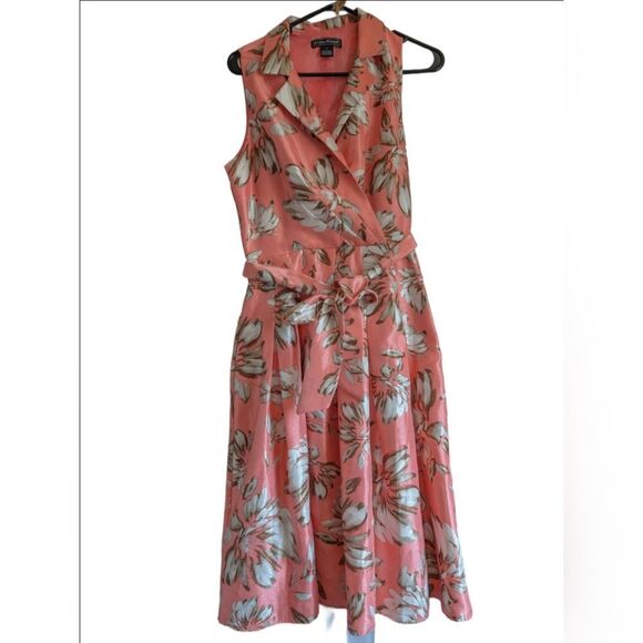 Jessica Howard Coral Floral Fit And Flare Midi Pleated  Dress M Us 8 - Picture 3 of 16